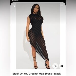 Black mesh dress
Stuck On You Crochet Maxi Dress - Black
Beach coverup 
One size